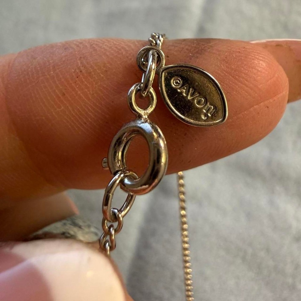 Avon Silver Tone Long Station Necklace Clear Beaded Curb Chain Jewelry